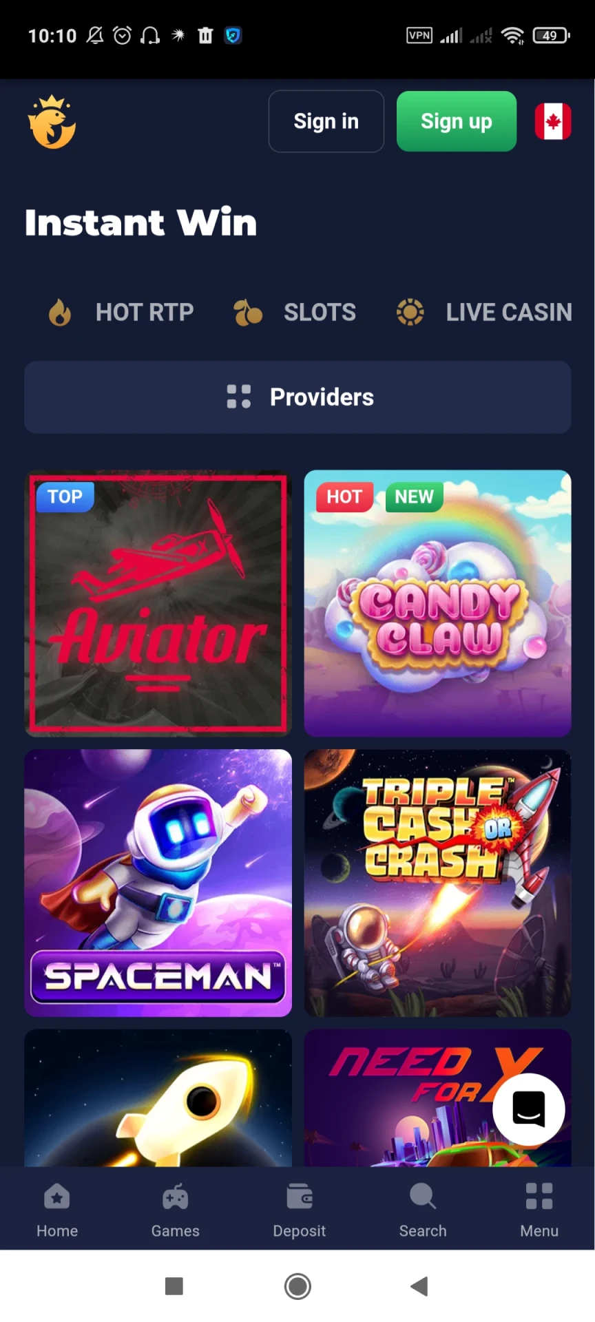 Visit the games page of the Joo Casino app.