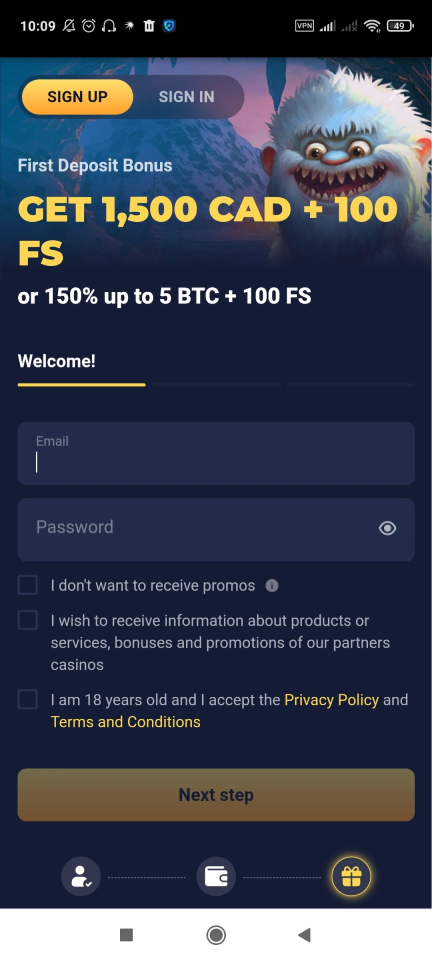 Visit the Joo Casino app registration page.