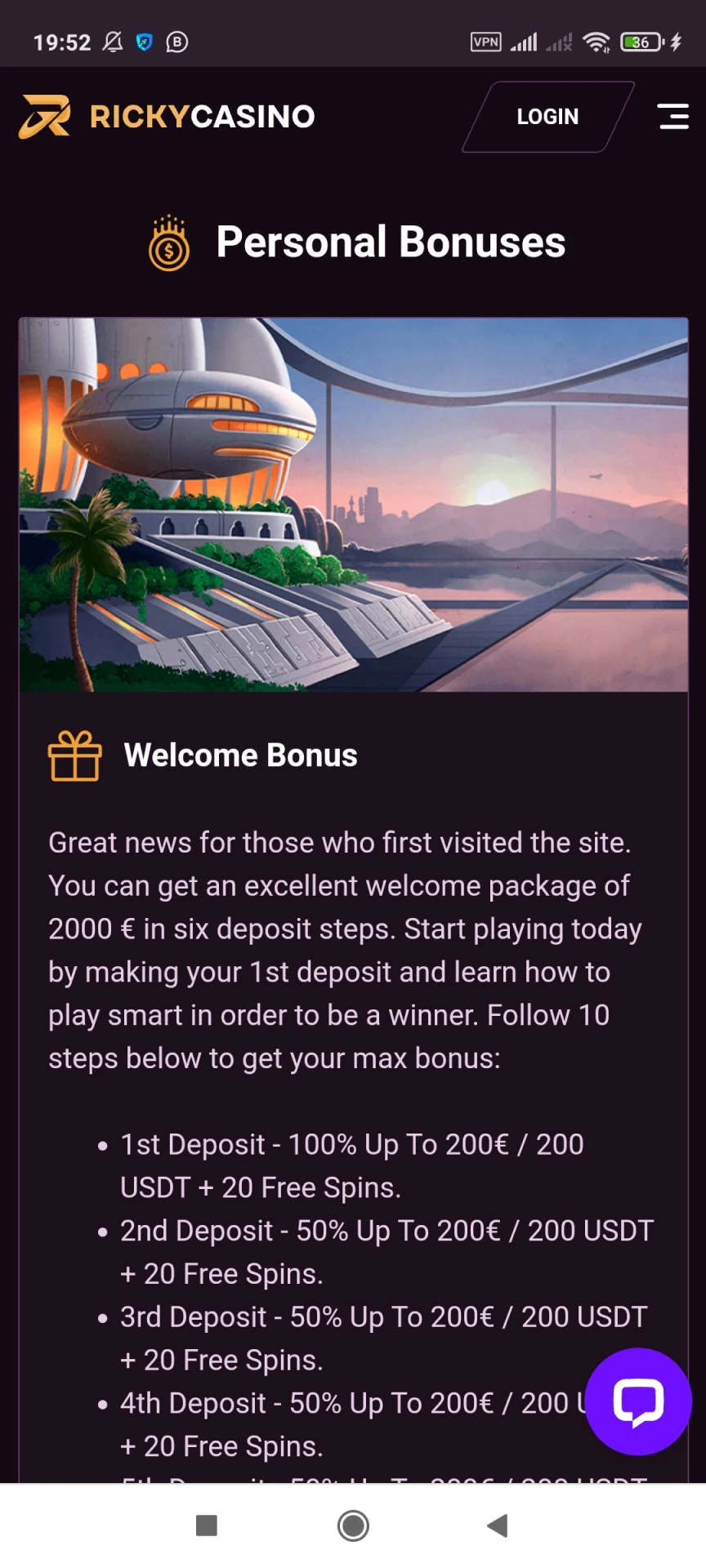 Visit the Ricky Casino app bonuses page.