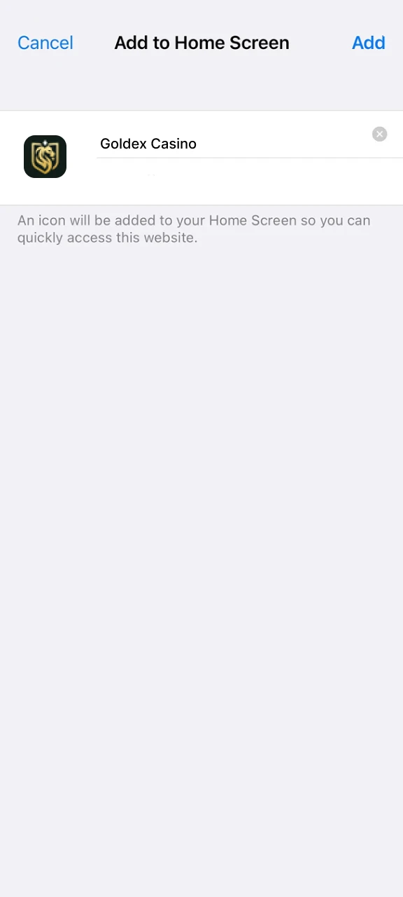 Complete the installation of the mobile version of Goldex Casino by adding it to your home screen.