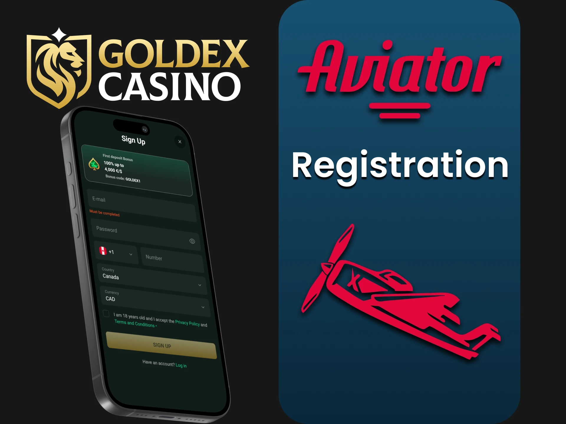 Create an account at Goldex Casino to play the Aviator game.