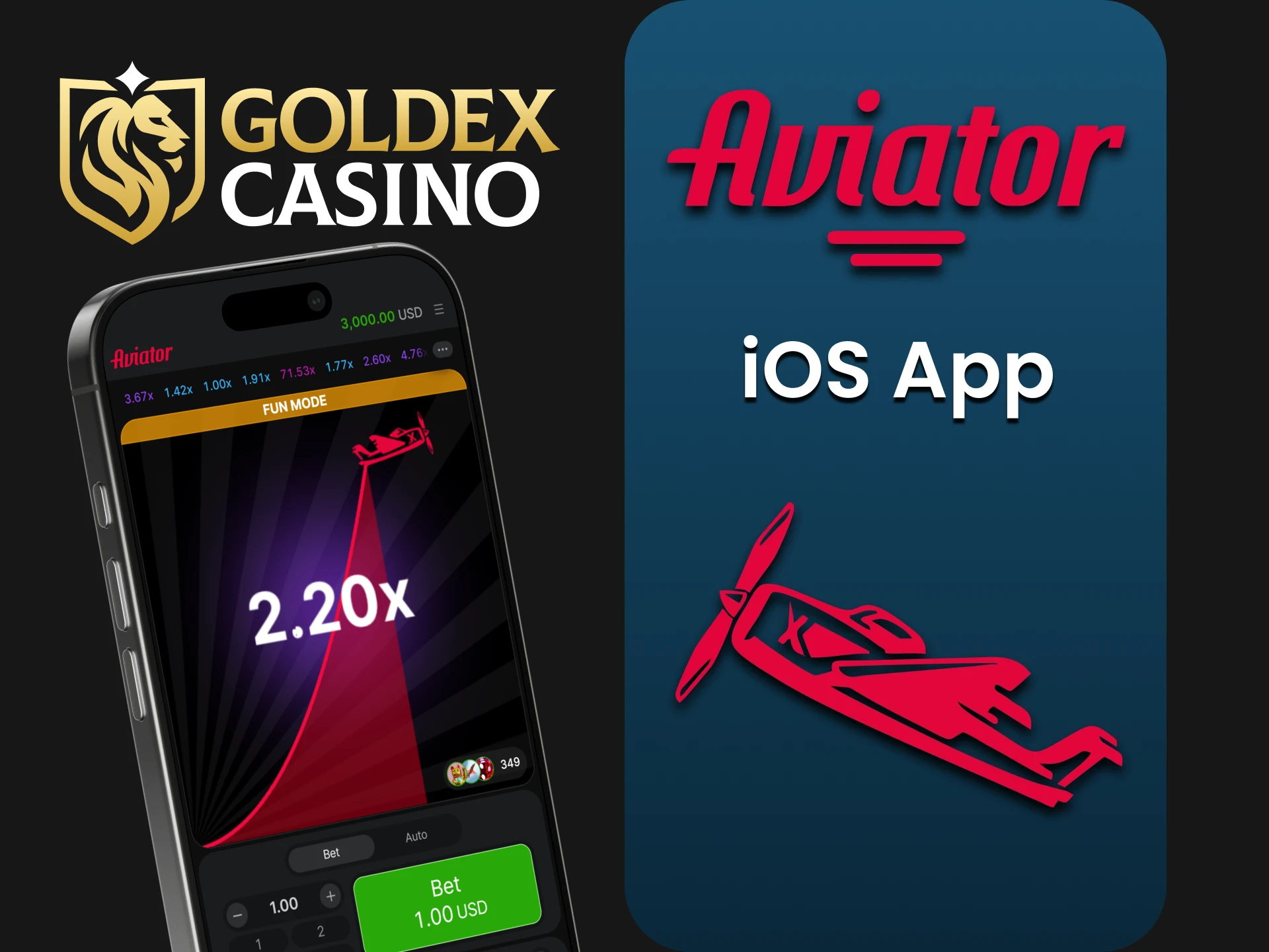 Install the Goldex Casino app on your iOS device to start playing Aviator.