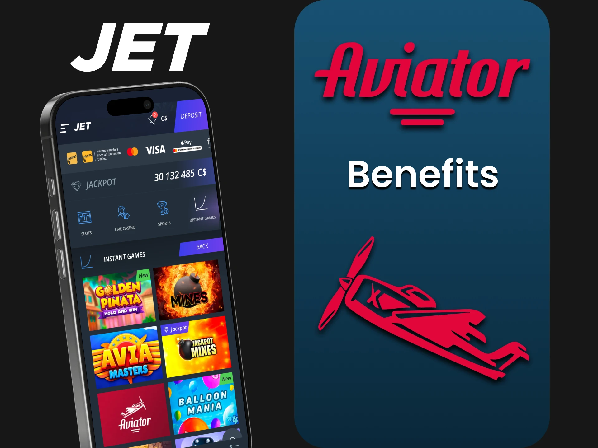 Discover the main advantages of the Jet Casino app.