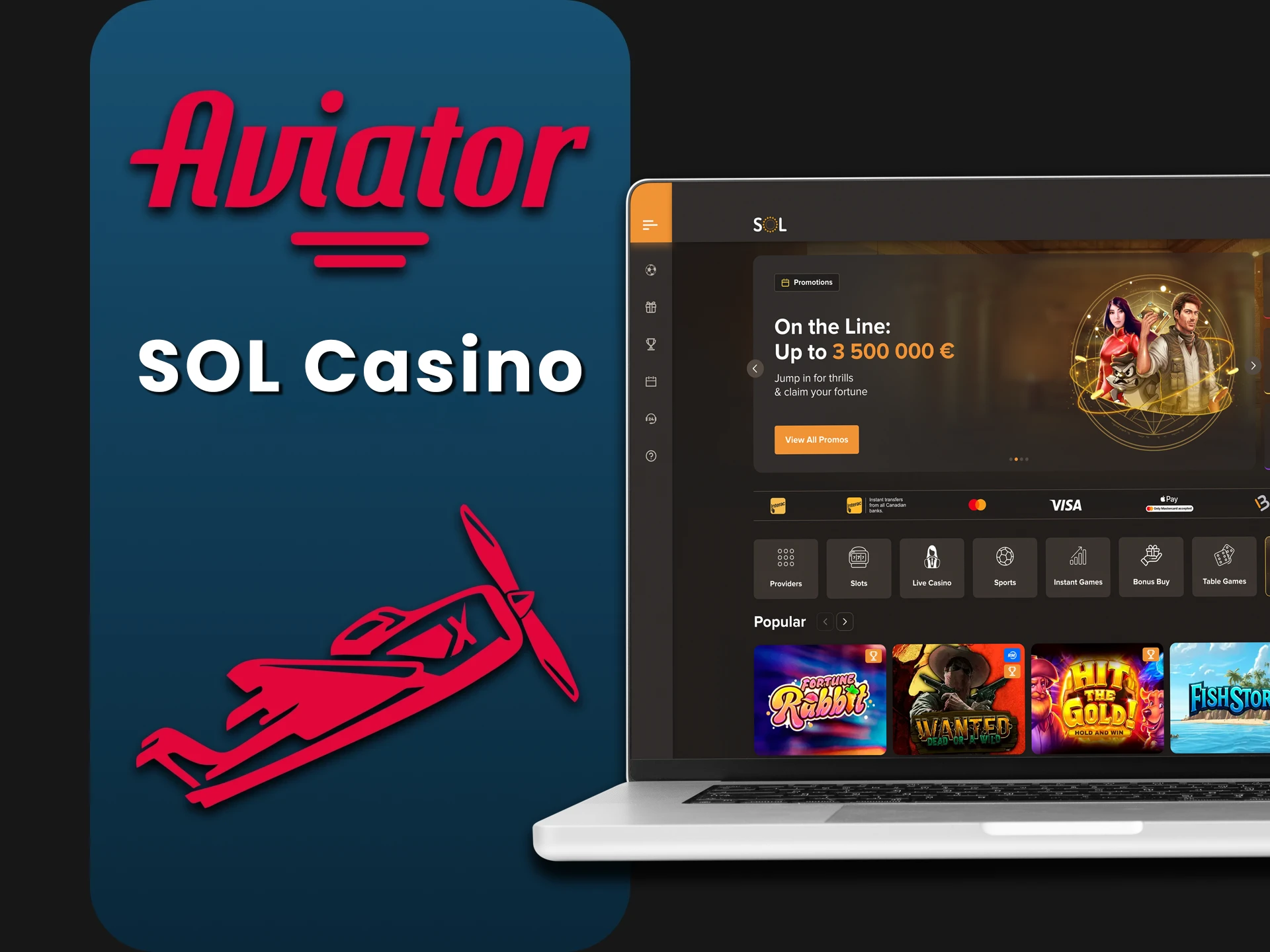 Sol Casino guarantees you colourful design and high performance in the Aviator game.